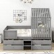 preview thumbnail 2 of 7, Gray Full Size Pine Wood House Low Loft Bed with Four Drawers and Stairs