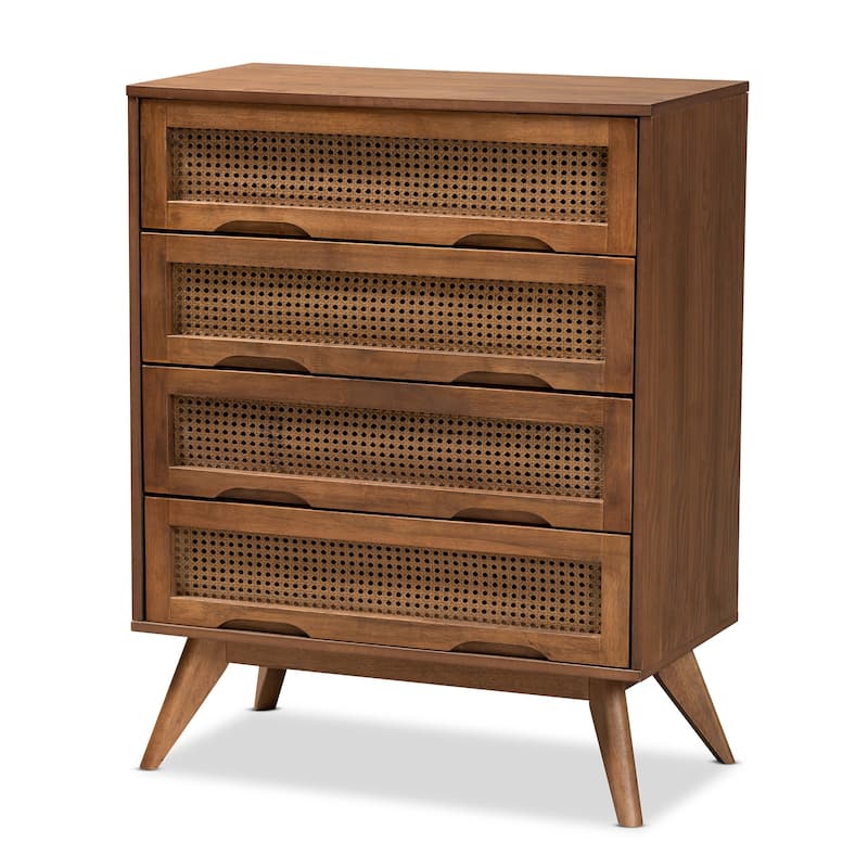 Barrett Mid-Century Modern Wood and Rattan Chest in Walnut Brown Color - Walnut