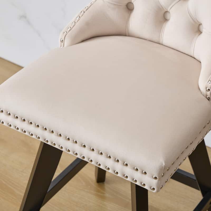 Velvet Barstools Set Curved Button Tufted Accent Chairs Set of 2 with Swivel Seat, Thick Cushion and Solid Rubber Wood Legs