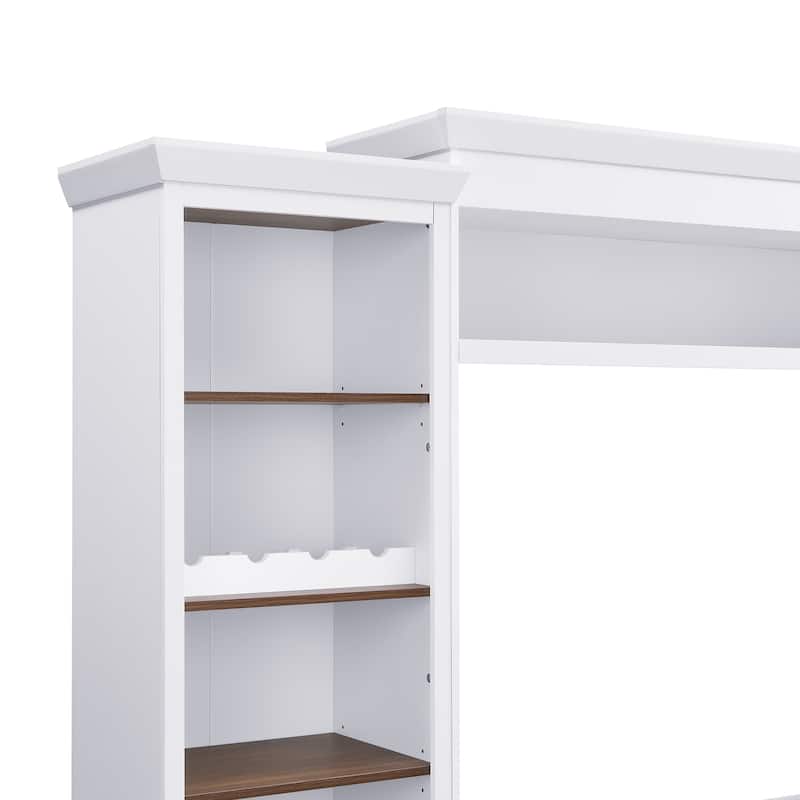 108.2" Media Wall Unit - Two-Tone Walnut/Black, Wine Racks and 4 Cable Holes