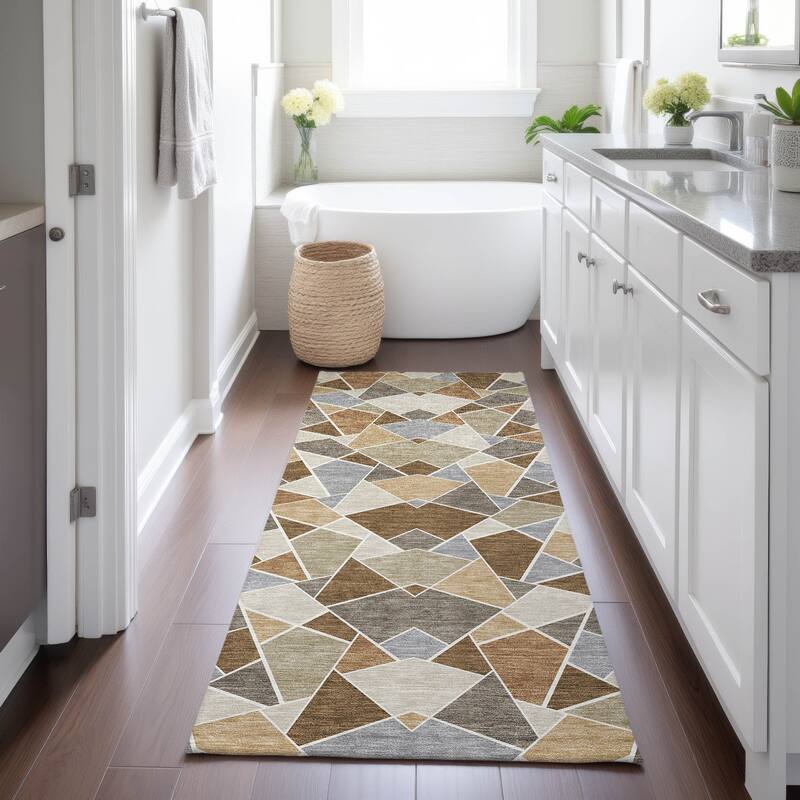 Machine Washable Indoor/ Outdoor Modern Mosaic Chantille Rug