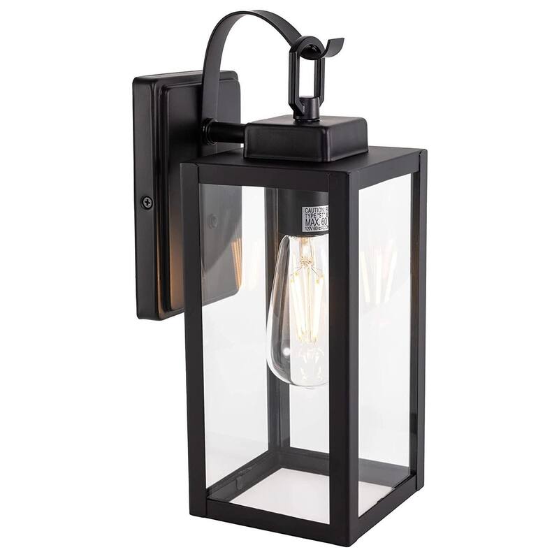 2/4 Pack 1-Light Outdoor Black Steel Wall Sconce with Clear Glass