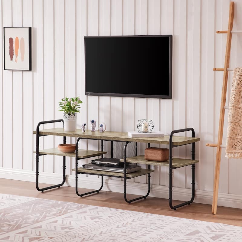 VECELO Industrial TV Stand for TV up to 71 inch,Entertainment Center TV Console Table
