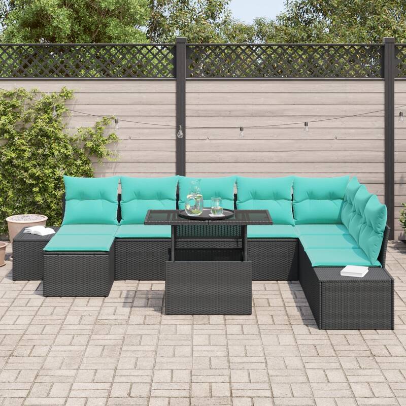 vidaXL 9 Piece Outdoor Sofa Set with Cushions - 125.6×60.6×27.2