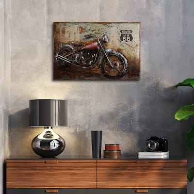 "Motorcycle 5" Mixed Media Iron Hand Painted Dimensional Wall Art