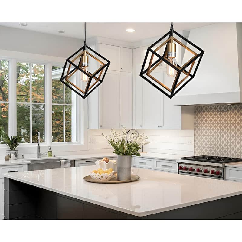 1-Light Geometric Cube Lantern, Sci-fi Square / Rectangle Pendant