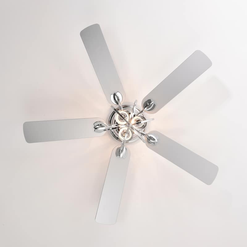 5-blade 52-inch Chrome Ceiling Fan with 3-Light (NO INCLUDE BULB) Chandelier (Remote Controlled)