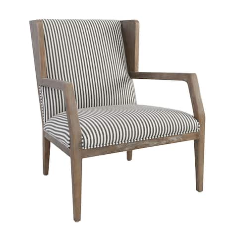 29 Inch Solid Wood Accent Chair, Upholstered, Stripes, Gray, White