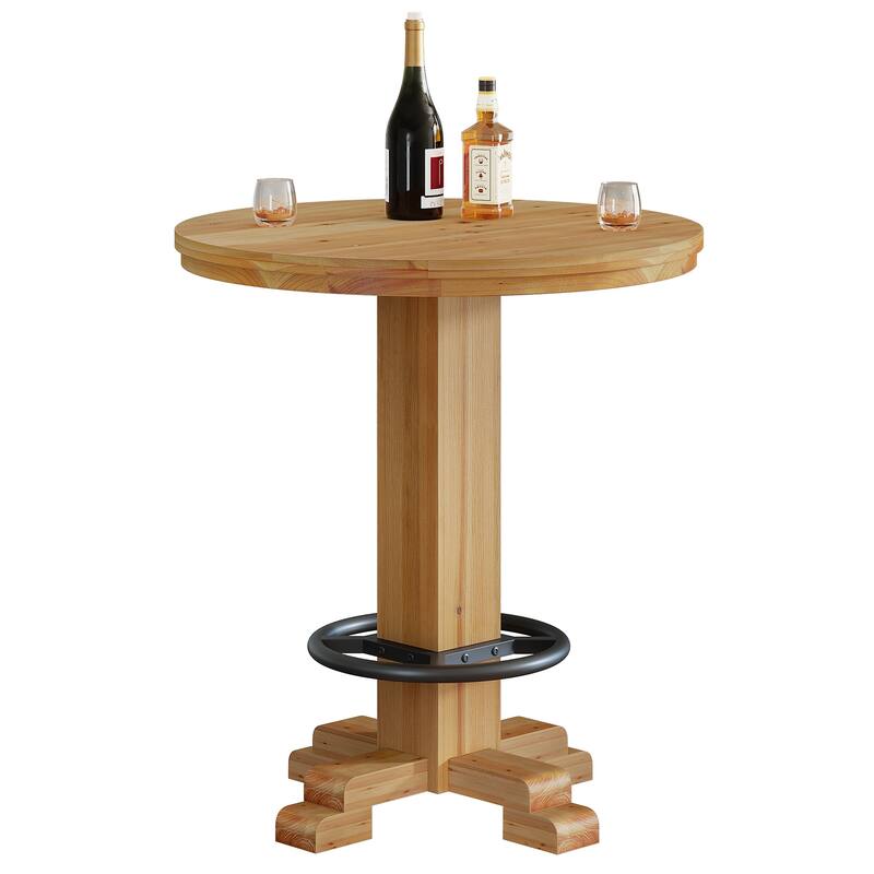 37.4" H Round Bar Table, Solid Wood Bistro Pub Table