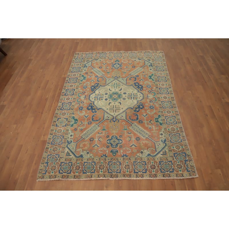 Hand Knotted Oriental 100% Wool Carpet Traditional Medallion Oranges & Rust Tabriz Area Rug - 6' 6'' X 4' 6''