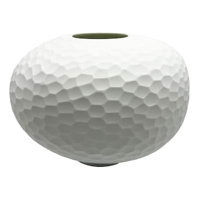 14" Decorative Handmade White Round Patterned Glass Vase