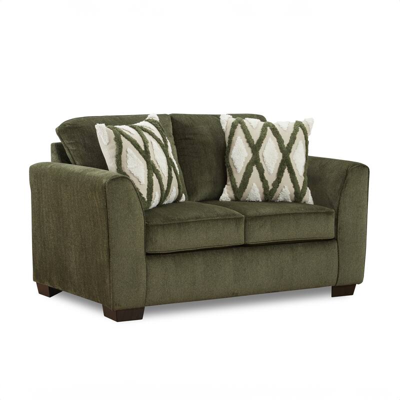 Roundhill Furniture Marvella Living Room Loveseat with Mosswood Chenille Upholstery and Textured Accent Pillows - N/A