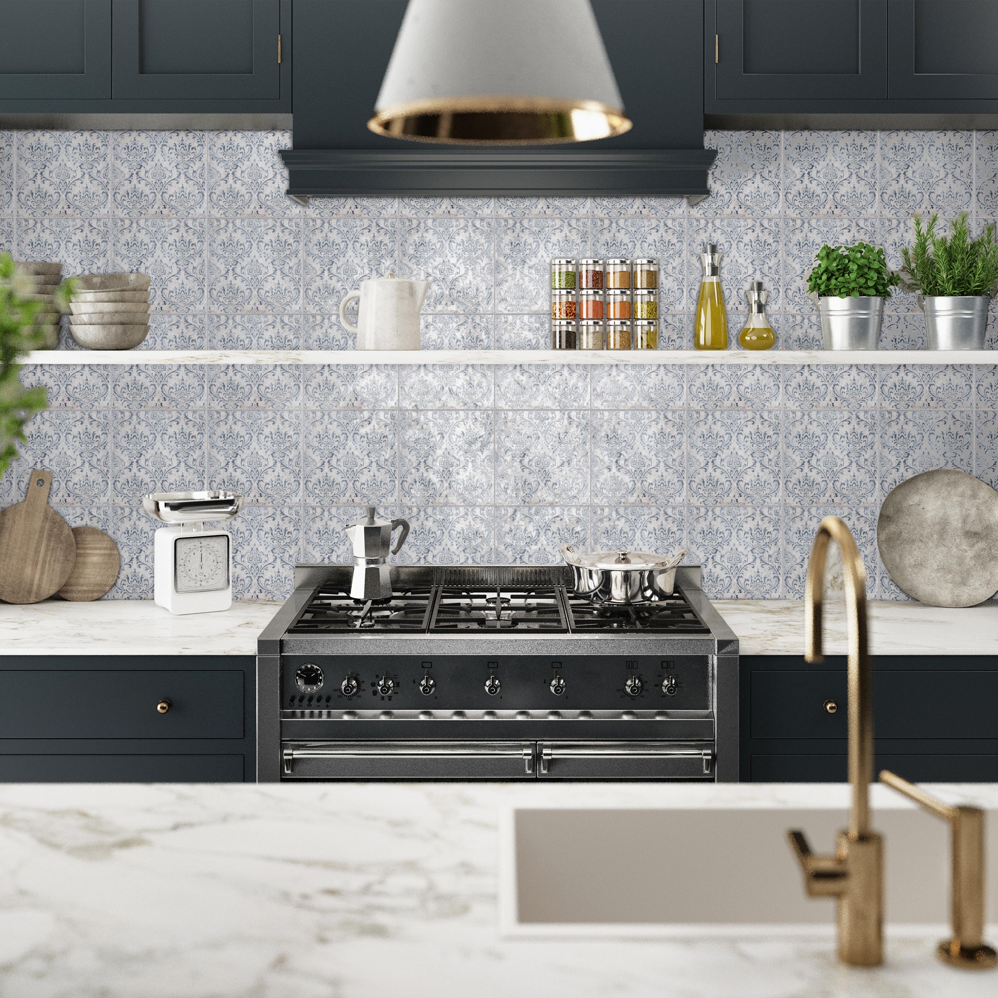 Merola Tile Milano Decor Daman Azul 7-7/8" x 7-7/8" Ceramic Wall Tile