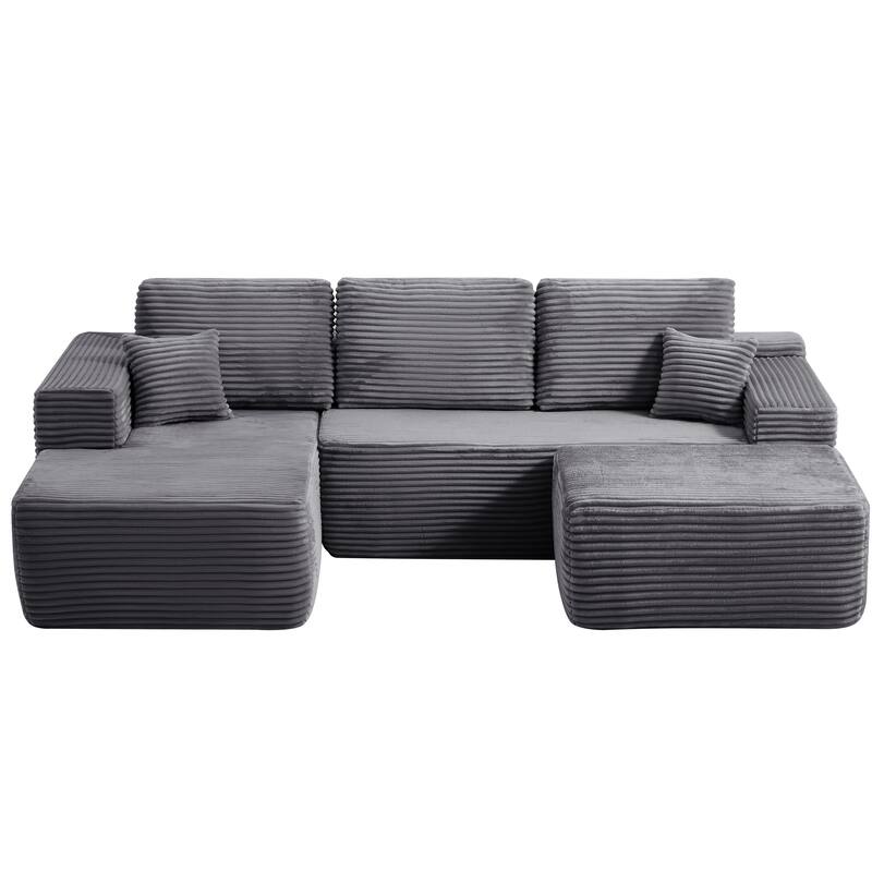 U-Shaped Modular Sectional Sofa with Chaise Lounge & Ottoman, Comfy Deep Seat Cloud Couch, Lounge Sofa with Side Pockets