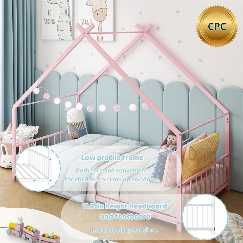 Twin Size Montessori Floor Bed Metal House Bed Frame For Kids