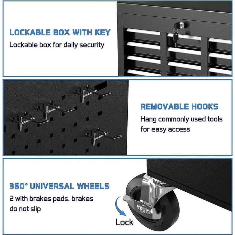 2 in 1 Rolling Tool Chest with Lock Tool Box Garage Storage Cabinet
