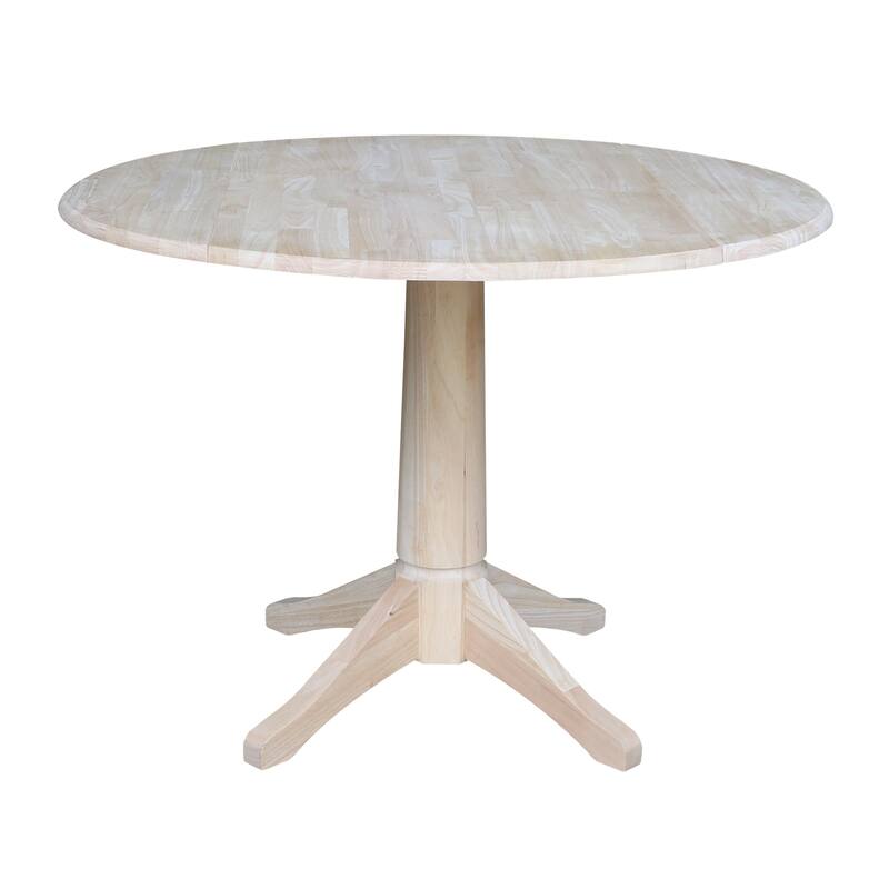 42 in. Round Top Dual Drop Leaf Pedestal Dining Table - Dining Height - Unfinished