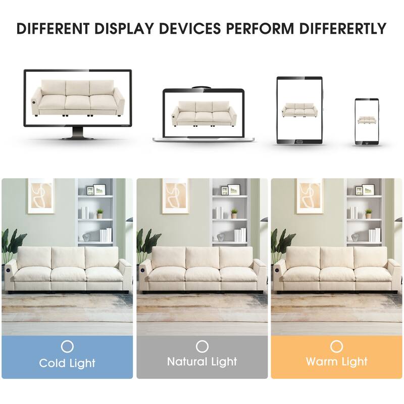 Modern Chenille Sectional Sofa with Fold-Down Table, Bluetooth Speakers, USB Charger, Cup Holders and Hidden Armrest Storage