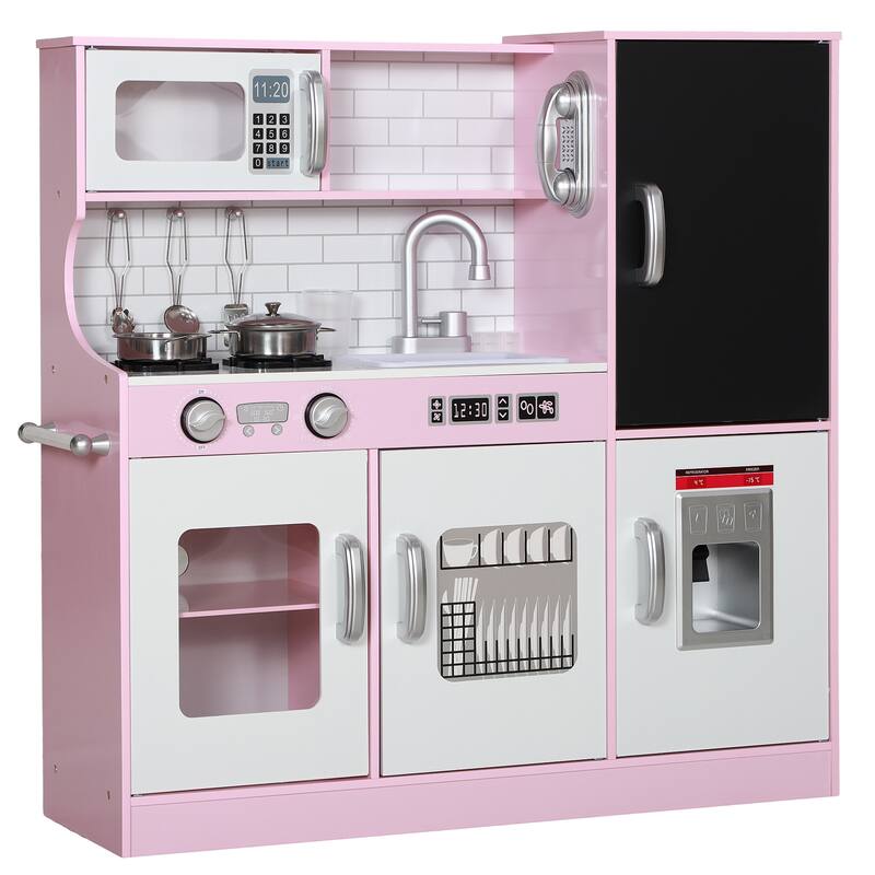 Kids Pretend Play Toy Kitchen with Play Phone, Chalkboard,Towel Rack