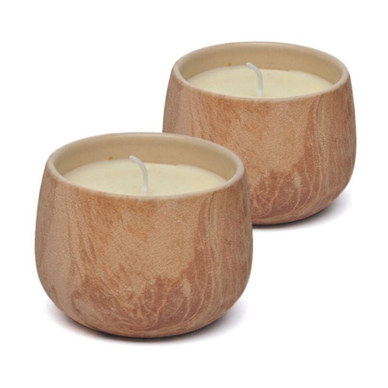 Brown Floral Ceramic Candle Set of Two 8oz Rustic Terra Cotta Design