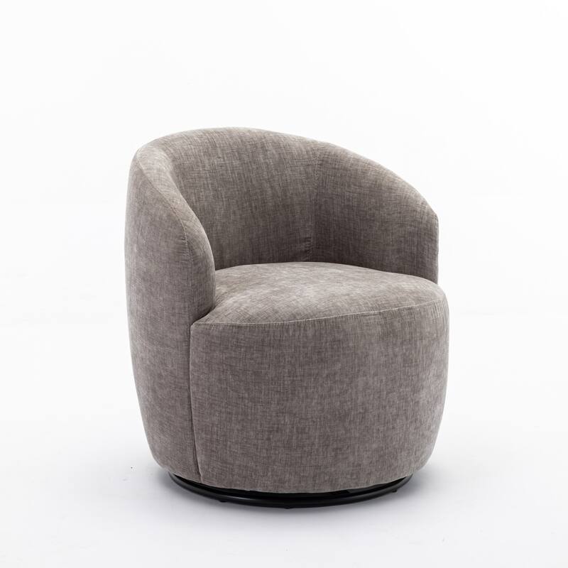 Chenille Fabric Swivel Accent Barrel Armchair with Coating Metal Ring