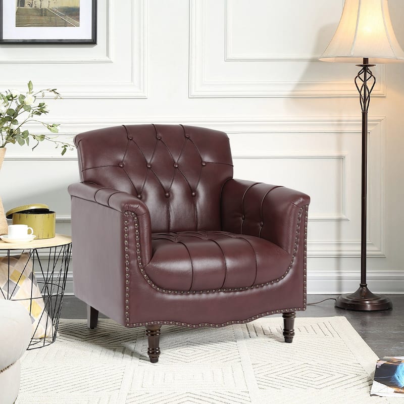 Tufted Vegan Leather Accent Chair Upholstered Armchair