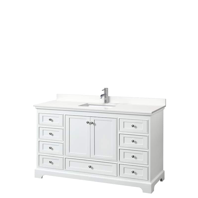 Deborah 60-inch Single Vanity, Quartz Top - White, Chrome Trim, White Quartz Top