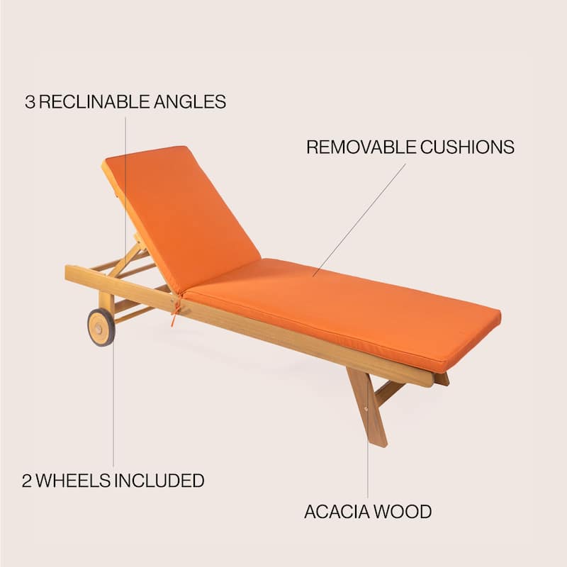 Adjustable Outdoor Chaise Lounge w/ Cushion & Wheels - JONATHAN Y