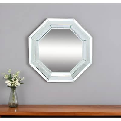 HomeRoots 28" Silver Octagon Glass Framed Accent Mirror - 27.6' X '27.6' X '1.6