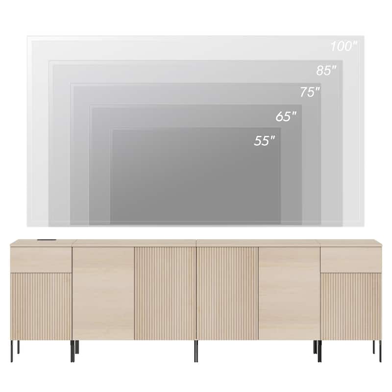 94.5" Modern Reeded Dresser TV Stand For Tvs Up To 100 Inch, Entertainment Center With Charging Station