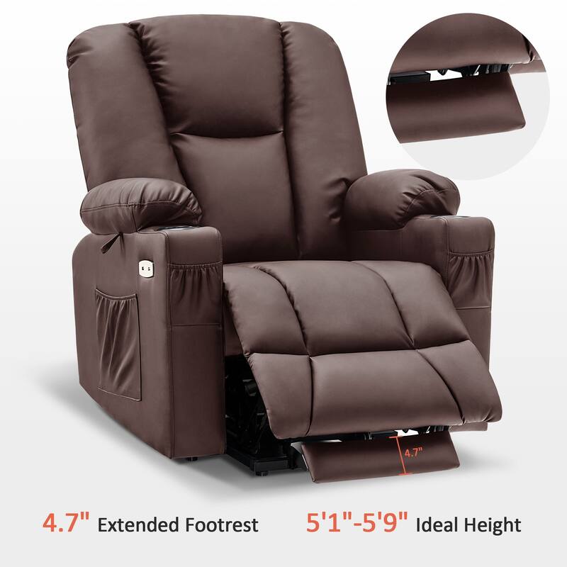 MCombo Electric Power Lift Recliner Chair with Extended Footrest, Cup Holders, Faux Leather 7507