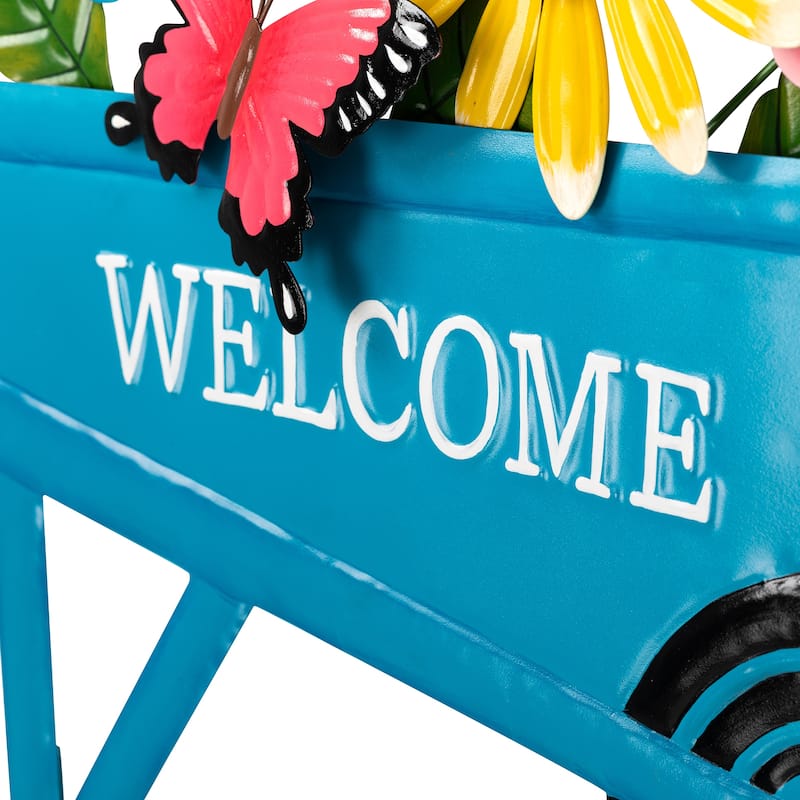 Glitzhome 30"H Metal Spring Garden Cart Yard Stake Wall Decor