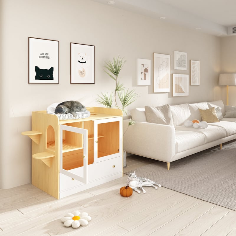 Multifunctional Pet Litter Box Cabinet Stylish Hideaway for Your Cat