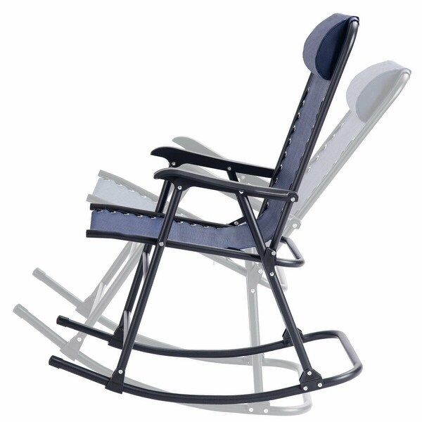 Folding Zero Gravity Rocking Chair Rocker Porch Outdoor Patio Headrest Blue