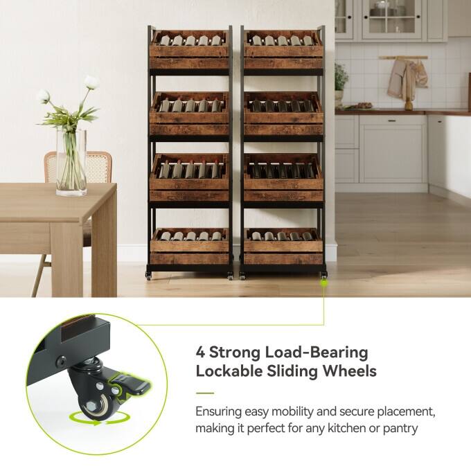 4-Tier Industrial Rolling Storage Cart, Narrow Kitchen Wine Rack
