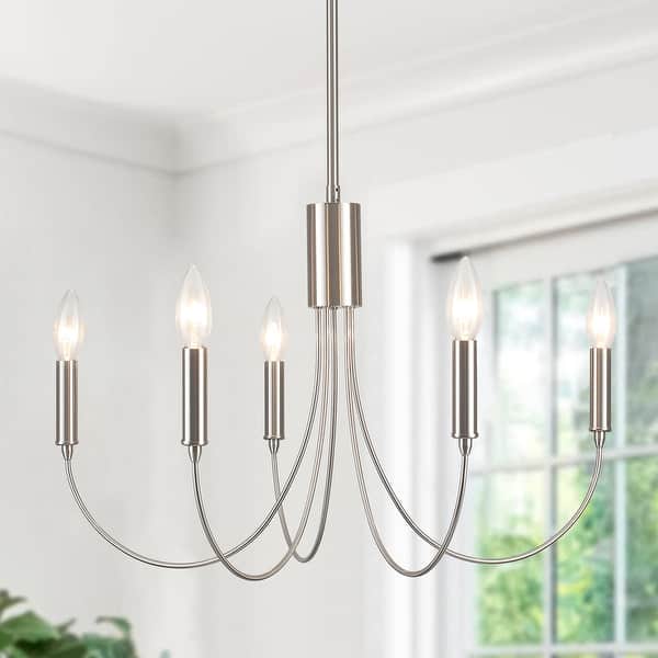 slide 2 of 36, 5-Light Rustic Candlestick Hanging Linear Chandelier Lighting Fixture for Kitchen Island Nickel