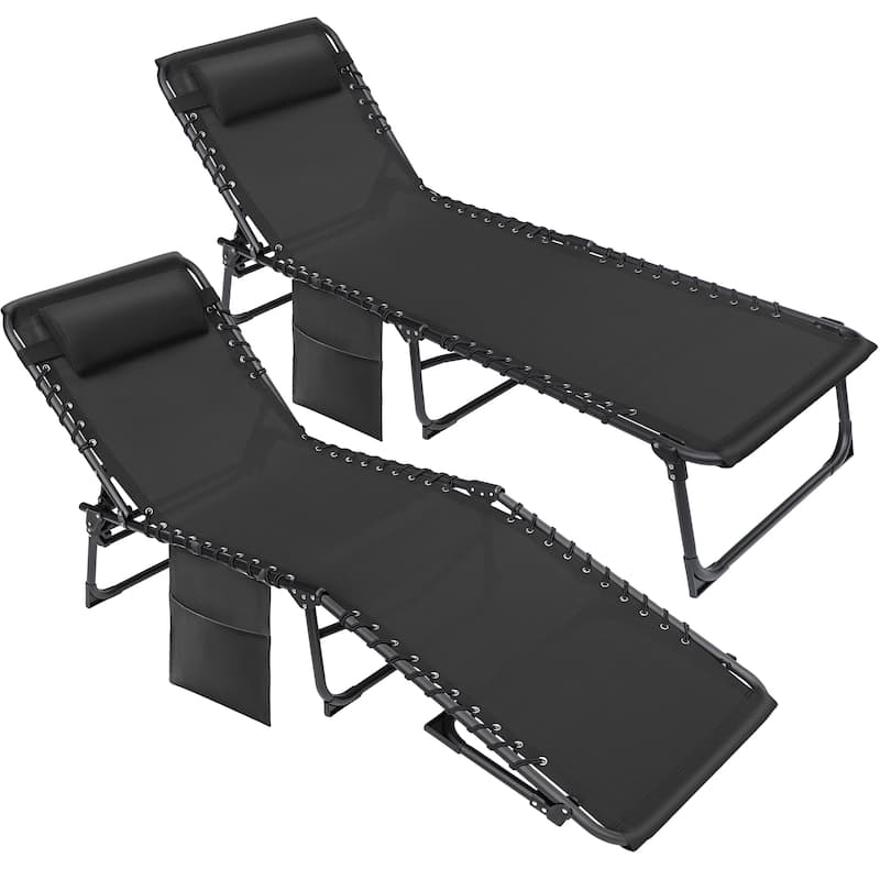 Homall Reclining Patio Lounge Chair Outdoor Sun Lounger Adjustable Chaise Beach Chair - Black