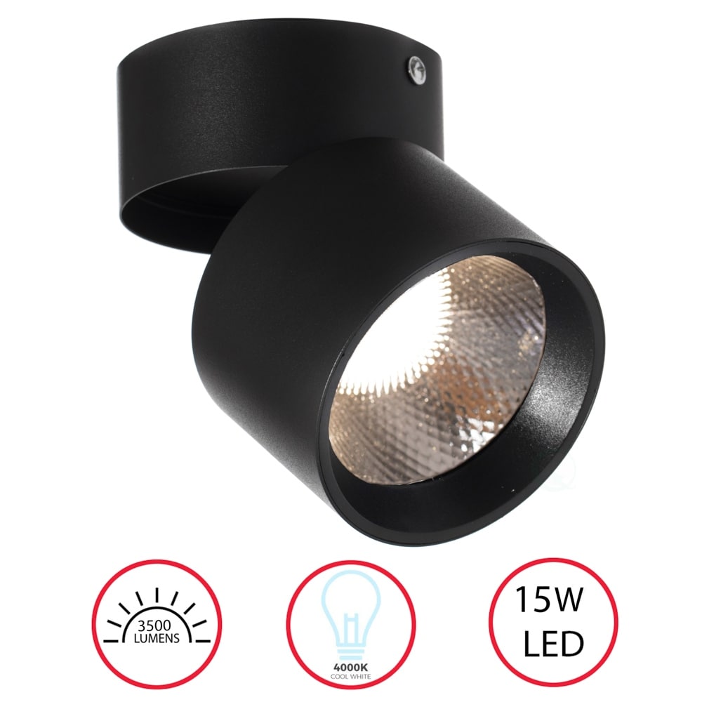 Aluminum Round LED Spotlight Decorative Modern Downlight, 15 Watt Cool White 4000K, Black - Bed Bath & Beyond - 36500649