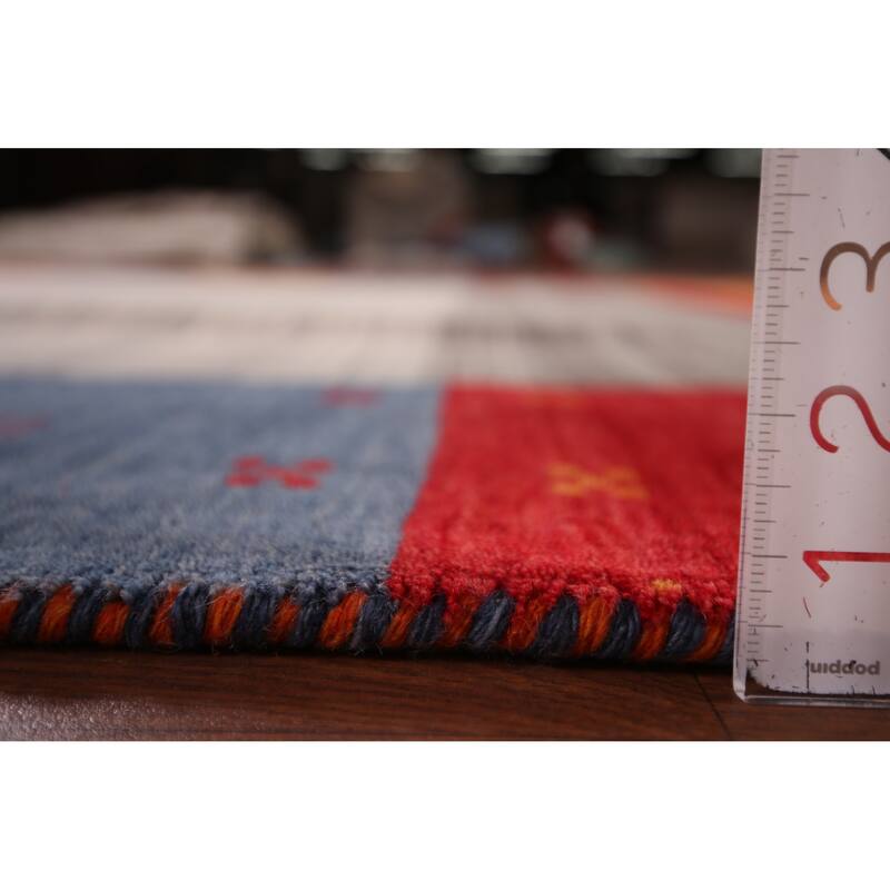 Striped Gabbeh Indian Area Rug Handmade Oriental Beige Wool Carpet - 8'4" x 9'8"