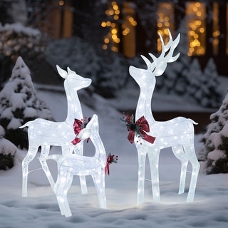 VEIKOUS 4.5 ft. 3D White LED Reindeer Family Christmas Holiday Yard ...