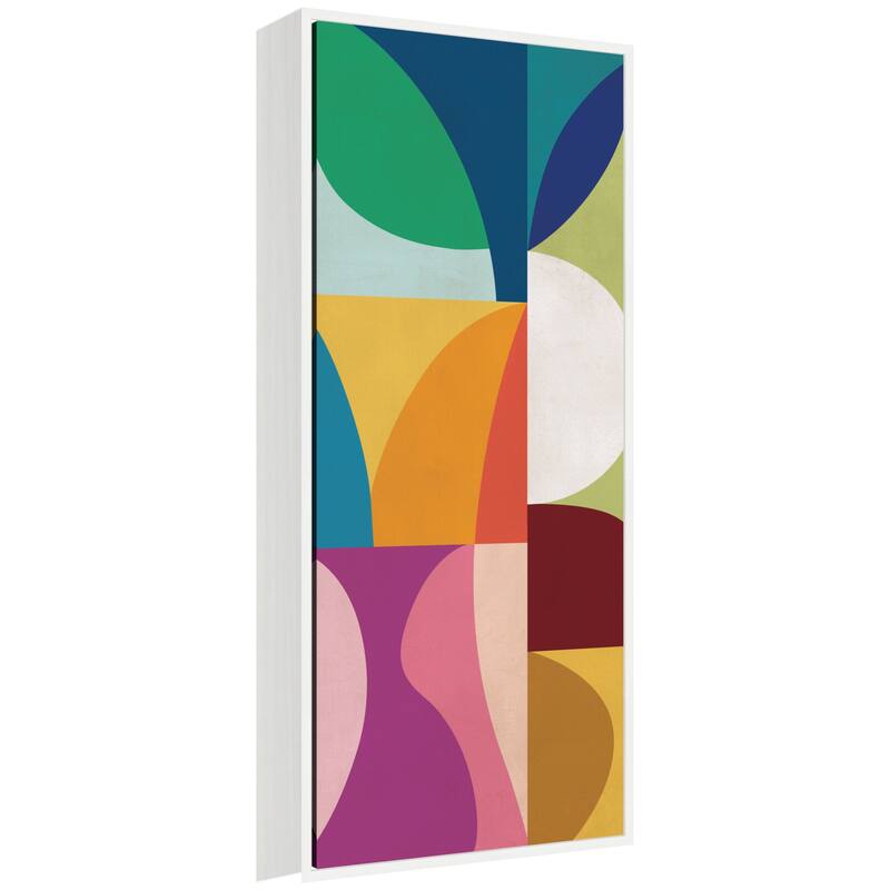 Kate and Laurel Abstract 01 Panel 1 by Rachel Lee Framed Canvas Wall Art Print - 18 x 40 - White