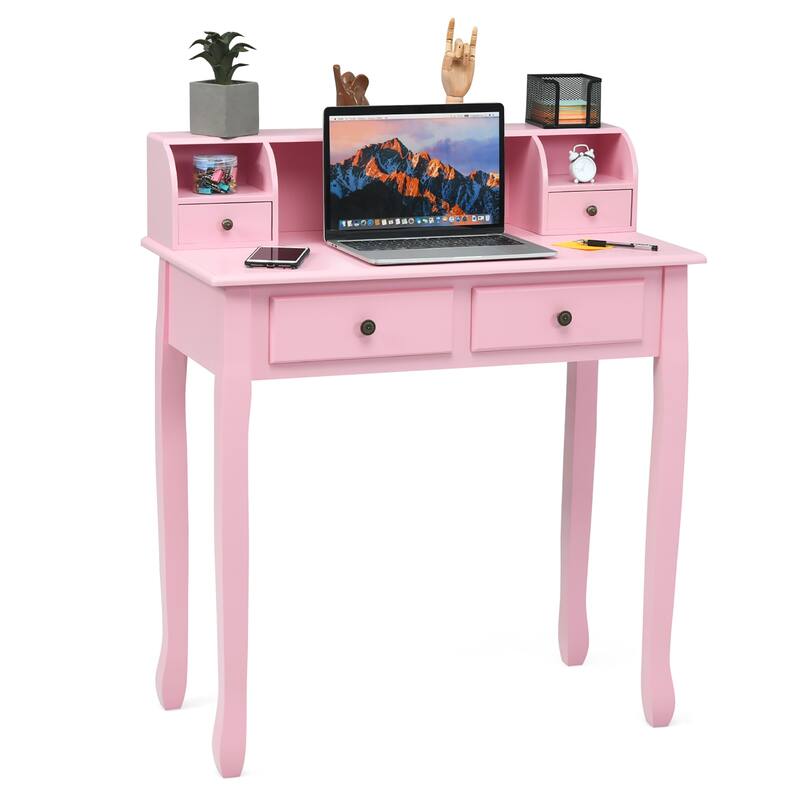 Costway Writing Desk Mission White Home Office Computer Desk 4 Drawer
