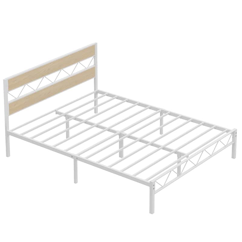 VECELO Vintage Metal Platform Bed Frame with Wood Headboard, Storage Bed, Noise-Free, No Box Spring Needed, Twin/Full/Queen Size