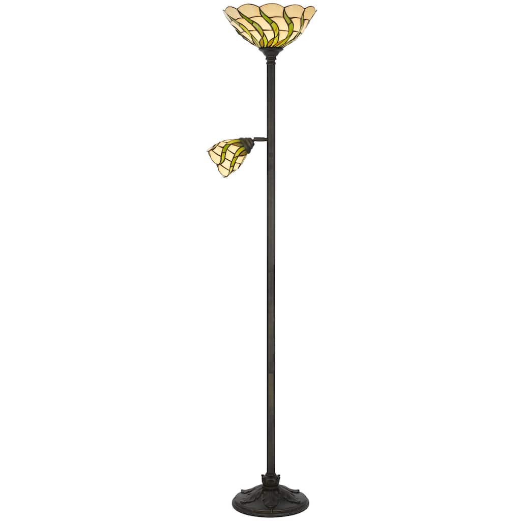 15W 3 way Tiffany torchiere with 6W reading lamp. Bulbs recommended: 15W and 6W type A (reading lamp) LED bulb - One Size