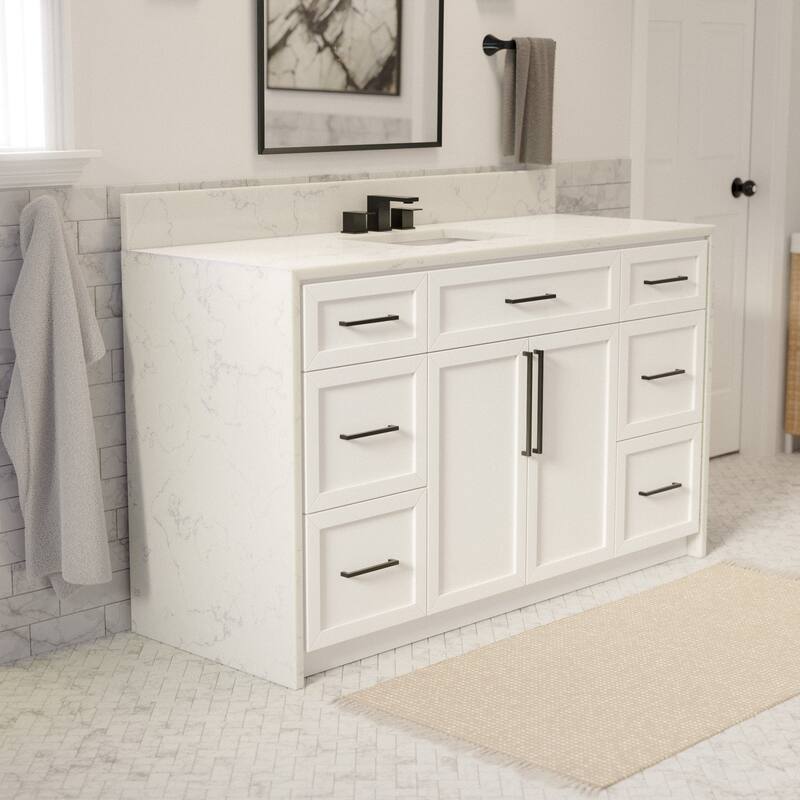 KitchenBathCollection Palisade 60" Single Waterfall Vanity with Engineered Marble Top - White