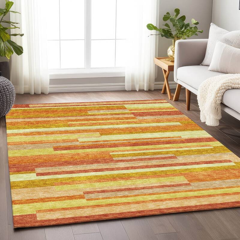 Premium Washable Super Soft Stripes Stacked Mayfield Rug - Orange - 3' x 5' - Rectangle