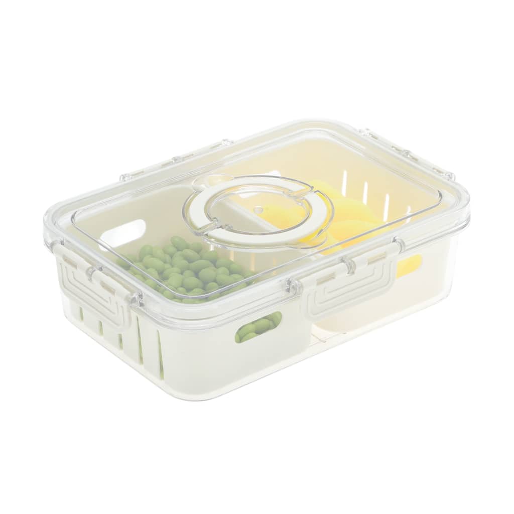 Rectangle Drain Food Storage Containers 2 Compartment White Transparent 1 Set - White Transparent