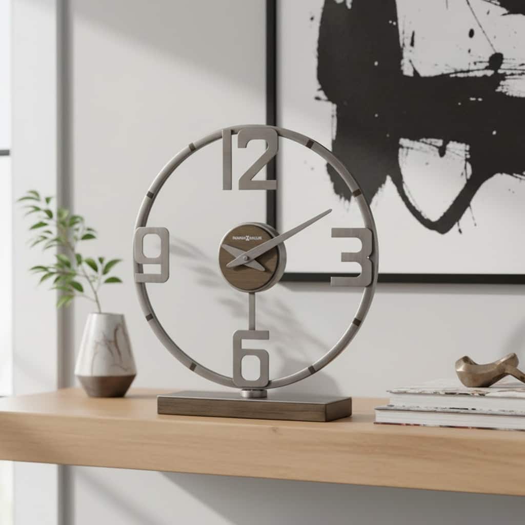 Howard Miller Hollis Modern Silver Metal & Wood Mantel Accent Clock - 15-inches Wide