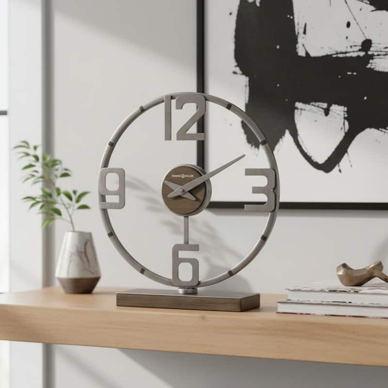 Howard Miller Hollis Modern Silver Metal & Wood Mantel Accent Clock - 15-inches Wide - Grey
