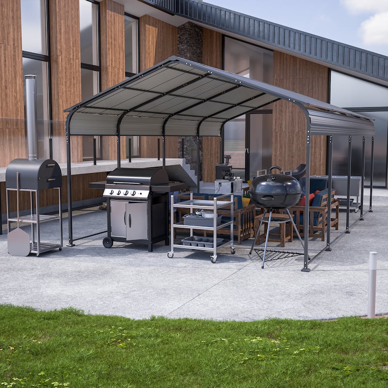 GDFStudio - Oliver Heavy Duty Outdoor Metal Carport with Waterproof Tarpaulin and Reinforced Base